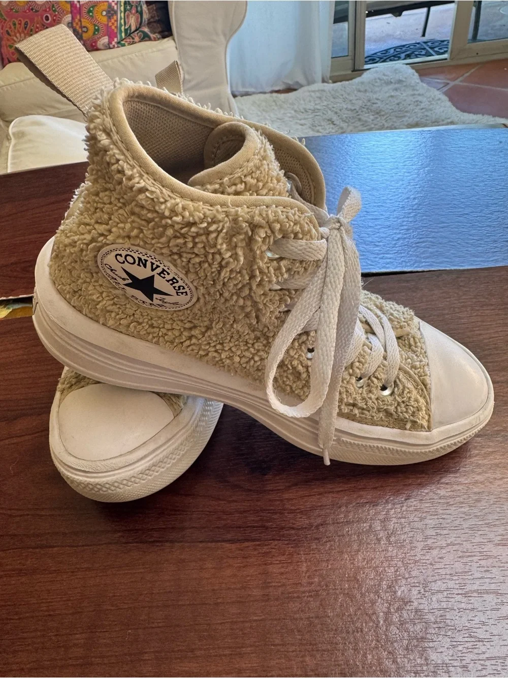 Converse Sherpa High-Top Sneakers in Cream and White